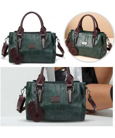 Adjustable Strap 3 Layer Stylish Tote Handbag Solid Color Women Retro Crossbody Bag PU Large Capacity Messenger Bag Green $17...