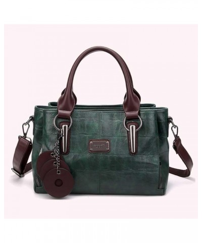 Adjustable Strap 3 Layer Stylish Tote Handbag Solid Color Women Retro Crossbody Bag PU Large Capacity Messenger Bag Green $17...