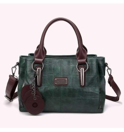 Adjustable Strap 3 Layer Stylish Tote Handbag Solid Color Women Retro Crossbody Bag PU Large Capacity Messenger Bag Green $17...