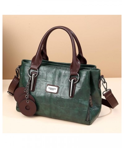 Adjustable Strap 3 Layer Stylish Tote Handbag Solid Color Women Retro Crossbody Bag PU Large Capacity Messenger Bag Green $17...