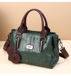 Adjustable Strap 3 Layer Stylish Tote Handbag Solid Color Women Retro Crossbody Bag PU Large Capacity Messenger Bag Green $17...