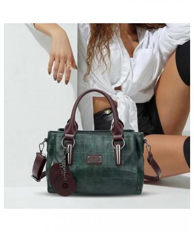 Adjustable Strap 3 Layer Stylish Tote Handbag Solid Color Women Retro Crossbody Bag PU Large Capacity Messenger Bag Green $17...