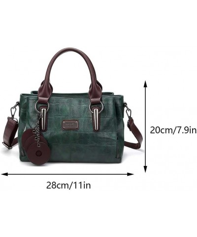 Adjustable Strap 3 Layer Stylish Tote Handbag Solid Color Women Retro Crossbody Bag PU Large Capacity Messenger Bag Green $17...