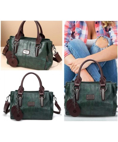 Adjustable Strap 3 Layer Stylish Tote Handbag Solid Color Women Retro Crossbody Bag PU Large Capacity Messenger Bag Green $17...