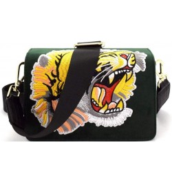 Unique Tiger Embroidered Patch Faux Suede Vintage Retro Small Boxy Flap Shoulder Bag Crossbody Green $15.16 Satchels