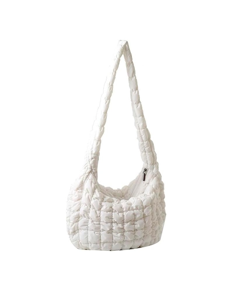 Quilted Puffer Tote Bags for Women Lightweight Quilted Padding Shoulder Bag Satchel Handbag Zip Puffer Bag Green L-white $11....