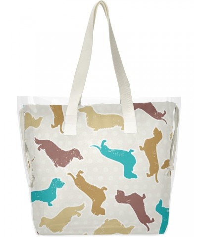 Colored Dachshunds Dog Beach Tote Bag, 2 in 1 Clear Shoulder Bag Handbag for Women $14.88 Totes