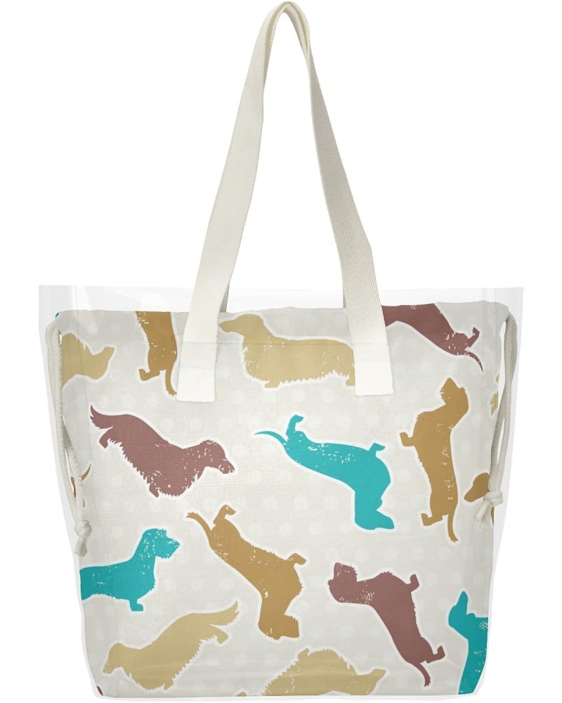 Colored Dachshunds Dog Beach Tote Bag, 2 in 1 Clear Shoulder Bag Handbag for Women $14.88 Totes