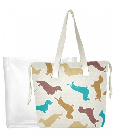 Colored Dachshunds Dog Beach Tote Bag, 2 in 1 Clear Shoulder Bag Handbag for Women $14.88 Totes