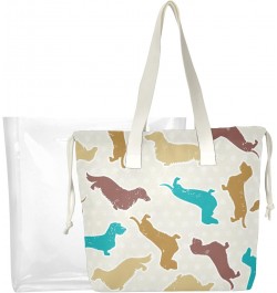 Colored Dachshunds Dog Beach Tote Bag, 2 in 1 Clear Shoulder Bag Handbag for Women $14.88 Totes