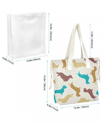 Colored Dachshunds Dog Beach Tote Bag, 2 in 1 Clear Shoulder Bag Handbag for Women $14.88 Totes