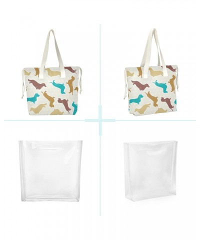 Colored Dachshunds Dog Beach Tote Bag, 2 in 1 Clear Shoulder Bag Handbag for Women $14.88 Totes