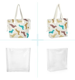 Colored Dachshunds Dog Beach Tote Bag, 2 in 1 Clear Shoulder Bag Handbag for Women $14.88 Totes