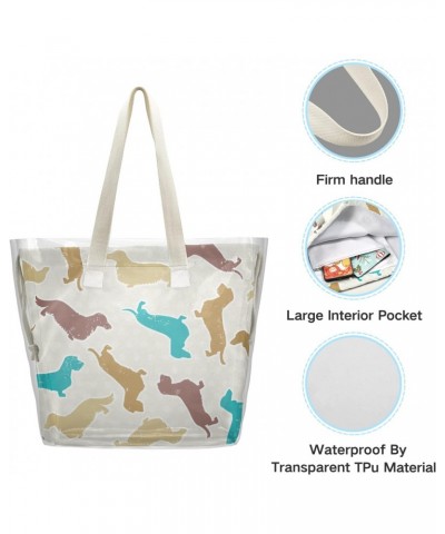 Colored Dachshunds Dog Beach Tote Bag, 2 in 1 Clear Shoulder Bag Handbag for Women $14.88 Totes