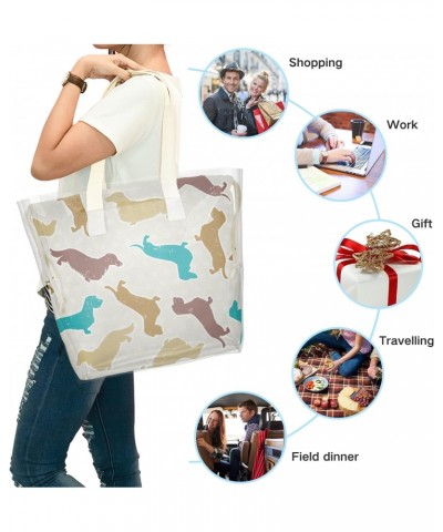 Colored Dachshunds Dog Beach Tote Bag, 2 in 1 Clear Shoulder Bag Handbag for Women $14.88 Totes