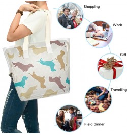 Colored Dachshunds Dog Beach Tote Bag, 2 in 1 Clear Shoulder Bag Handbag for Women $14.88 Totes