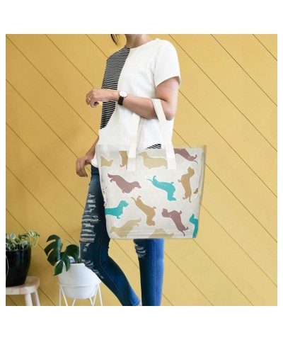 Colored Dachshunds Dog Beach Tote Bag, 2 in 1 Clear Shoulder Bag Handbag for Women $14.88 Totes