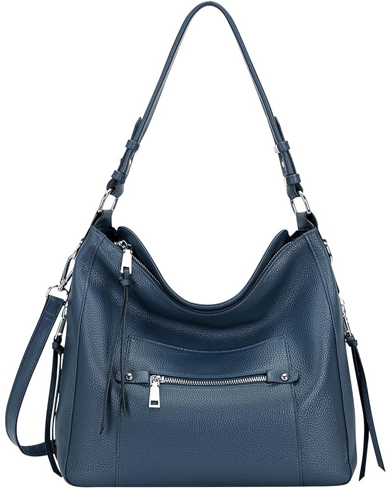 Hobo Purses and Handbags for Women Genuine Leather Shoulder Bag Crossbody Purse 02-indigo Blue $52.07 Hobo Bags