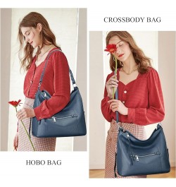 Hobo Purses and Handbags for Women Genuine Leather Shoulder Bag Crossbody Purse 02-indigo Blue $52.07 Hobo Bags