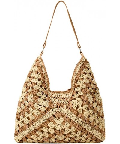 Straw Beach Bags for Women Retro Hobo Bag Shoulder Bag Designer Ladies Beach Bag for Holiday Work Daily Use Khaki $26.75 Totes