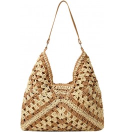 Straw Beach Bags for Women Retro Hobo Bag Shoulder Bag Designer Ladies Beach Bag for Holiday Work Daily Use Khaki $26.75 Totes