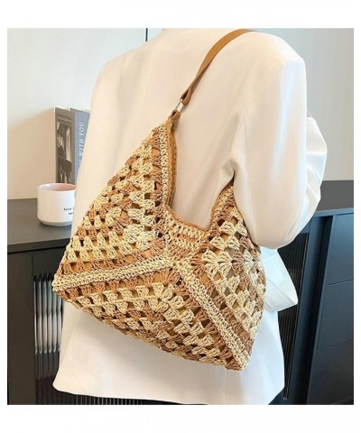 Straw Beach Bags for Women Retro Hobo Bag Shoulder Bag Designer Ladies Beach Bag for Holiday Work Daily Use Khaki $26.75 Totes