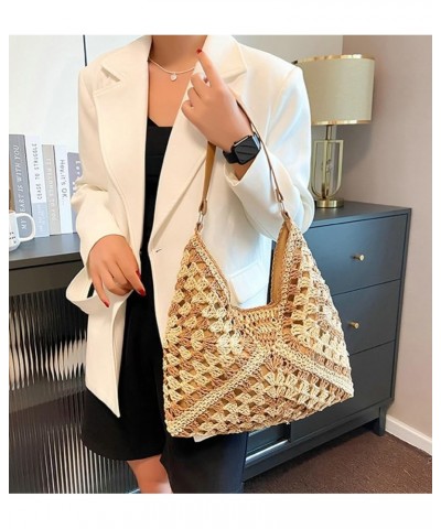 Straw Beach Bags for Women Retro Hobo Bag Shoulder Bag Designer Ladies Beach Bag for Holiday Work Daily Use Khaki $26.75 Totes