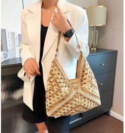 Straw Beach Bags for Women Retro Hobo Bag Shoulder Bag Designer Ladies Beach Bag for Holiday Work Daily Use Khaki $26.75 Totes