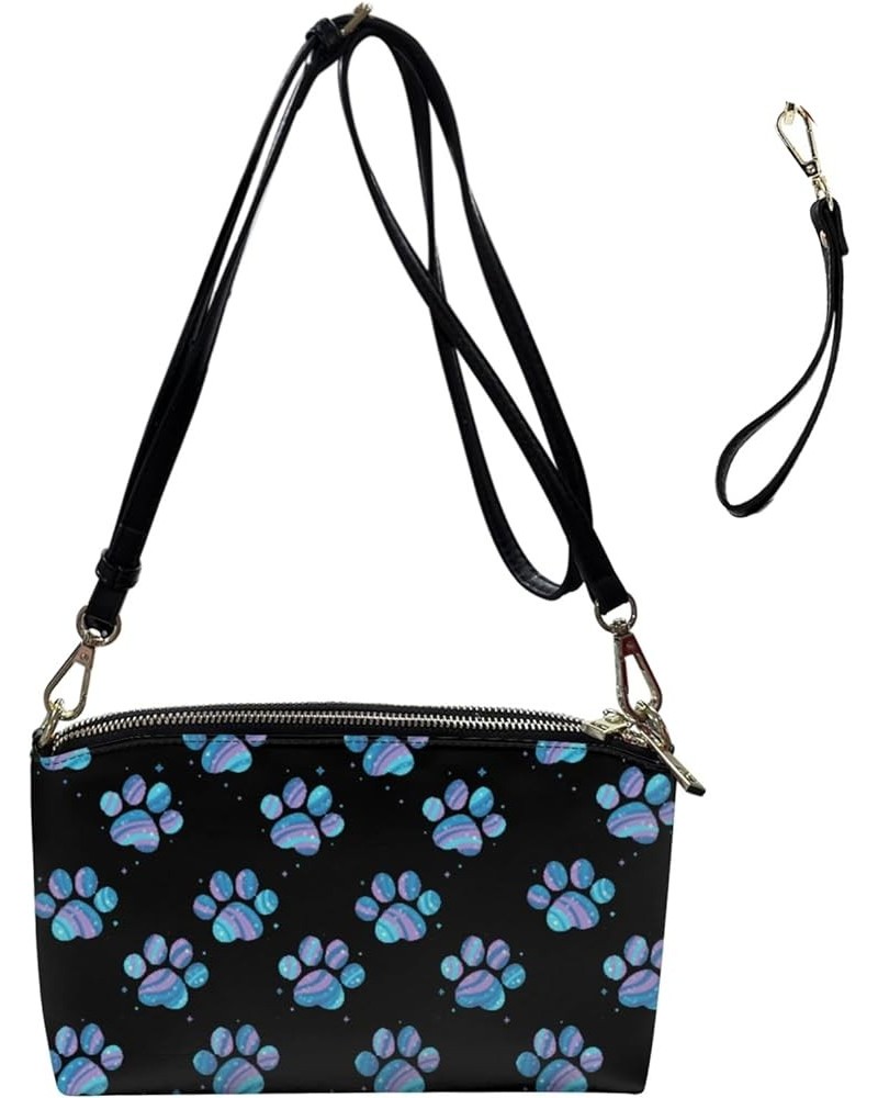 South Indian Navajo Small Crossbody Bag Womens Leather Shoulder Bag Wristlet Purse Handbag with Zipper Blue Tie Dye Dog Paw $...