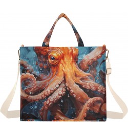 Orange Octopus Painting Corduroy Women Tote Bag, Handbag Purse with Detachable Strap Small Size $13.57 Crossbody Bags