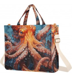 Orange Octopus Painting Corduroy Women Tote Bag, Handbag Purse with Detachable Strap Small Size $13.57 Crossbody Bags