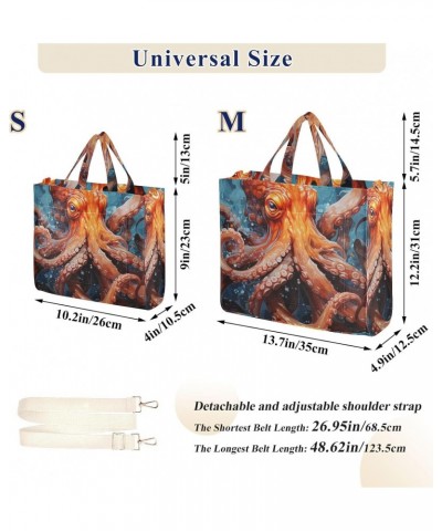 Orange Octopus Painting Corduroy Women Tote Bag, Handbag Purse with Detachable Strap Small Size $13.57 Crossbody Bags