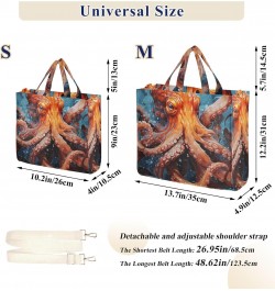 Orange Octopus Painting Corduroy Women Tote Bag, Handbag Purse with Detachable Strap Small Size $13.57 Crossbody Bags