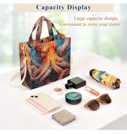 Orange Octopus Painting Corduroy Women Tote Bag, Handbag Purse with Detachable Strap Small Size $13.57 Crossbody Bags