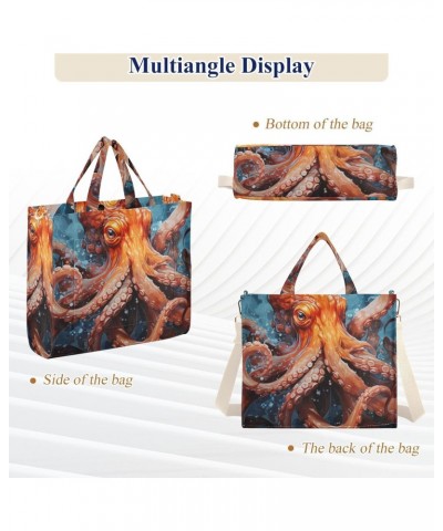 Orange Octopus Painting Corduroy Women Tote Bag, Handbag Purse with Detachable Strap Small Size $13.57 Crossbody Bags