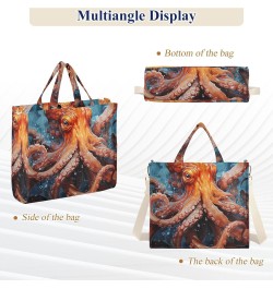 Orange Octopus Painting Corduroy Women Tote Bag, Handbag Purse with Detachable Strap Small Size $13.57 Crossbody Bags