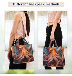 Orange Octopus Painting Corduroy Women Tote Bag, Handbag Purse with Detachable Strap Small Size $13.57 Crossbody Bags