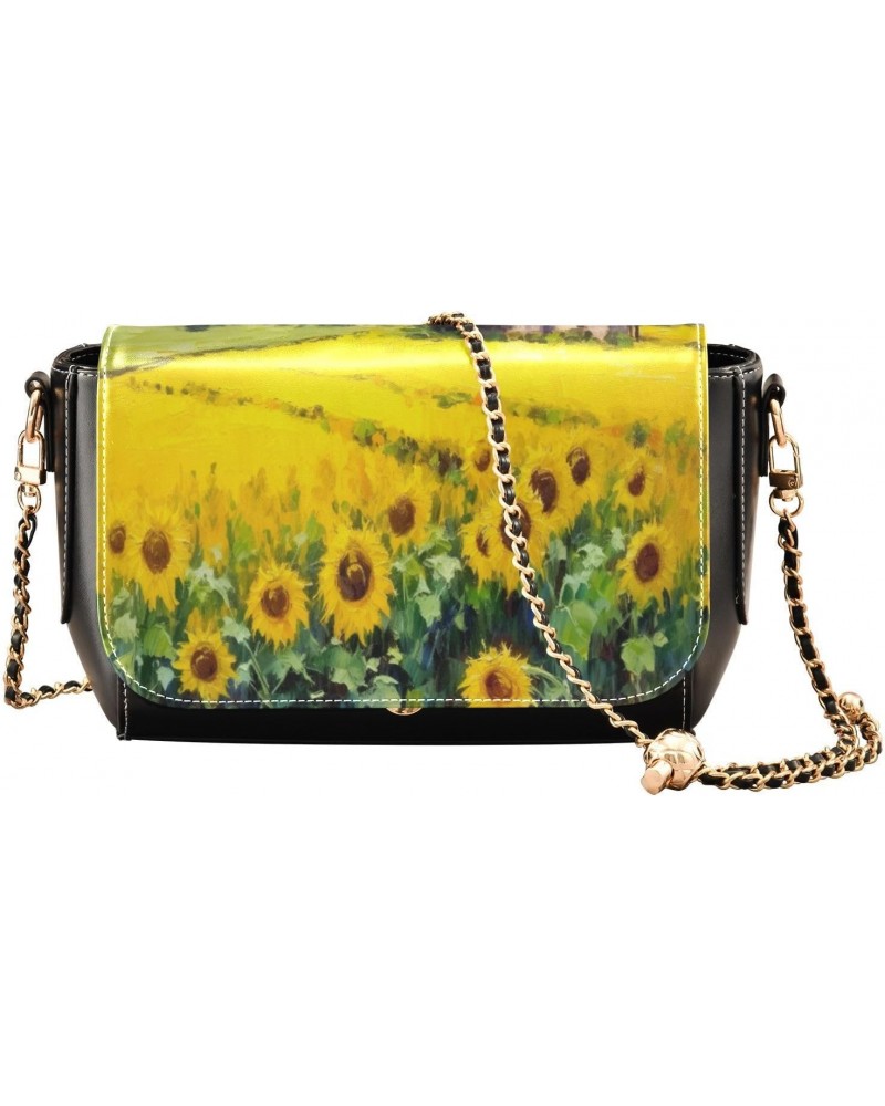 Countryside Sunflowers Leather Crossbody Bag for Women Small Handbag with Chain Strap, Flip-Top Crossbody Purse $21.59 Crossb...