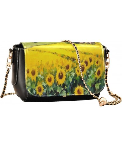 Countryside Sunflowers Leather Crossbody Bag for Women Small Handbag with Chain Strap, Flip-Top Crossbody Purse $21.59 Crossb...