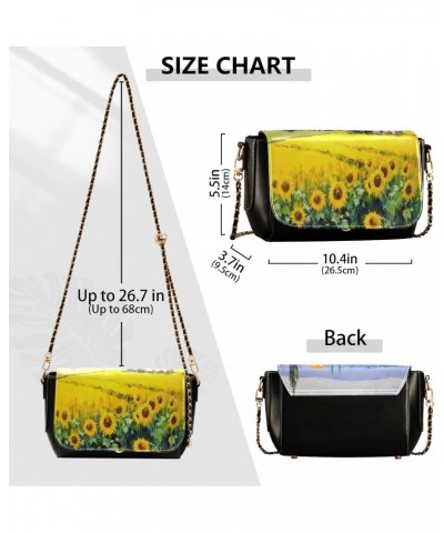 Countryside Sunflowers Leather Crossbody Bag for Women Small Handbag with Chain Strap, Flip-Top Crossbody Purse $21.59 Crossb...