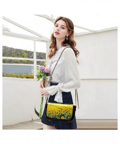 Countryside Sunflowers Leather Crossbody Bag for Women Small Handbag with Chain Strap, Flip-Top Crossbody Purse $21.59 Crossb...