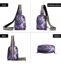 Women's Sling Bag Purple Cat Cosmos Print with Adjustable Strap Zipper Closure, PU Leather Water Resistant Crossbody Bag Purs...