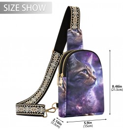 Women's Sling Bag Purple Cat Cosmos Print with Adjustable Strap Zipper Closure, PU Leather Water Resistant Crossbody Bag Purs...