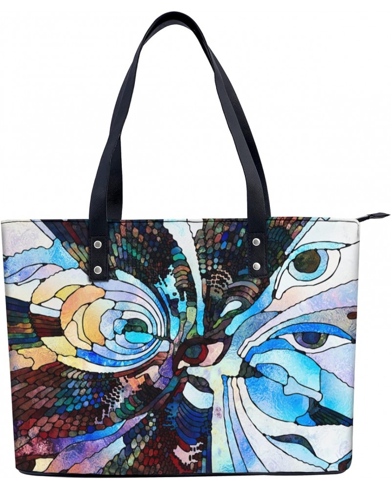 Stained Glass Fragment Illustration Tote Bag Lightweight Handbag for Shopping Gym Hiking Travel Pool Yoga Shoulder Bag with O...