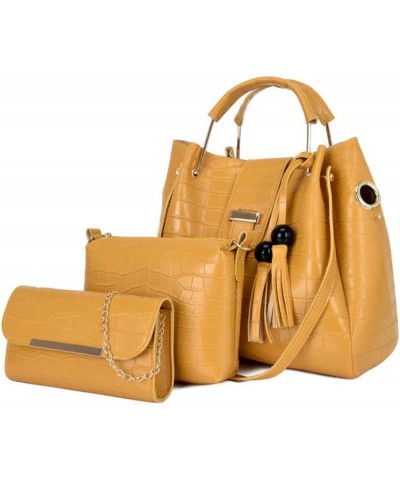 PU Leather Tote Hobo for Women Shoulder Crossbody Bags 3pcs Satchel Clutches Wallets with Tassels Yellow $23.35 Totes