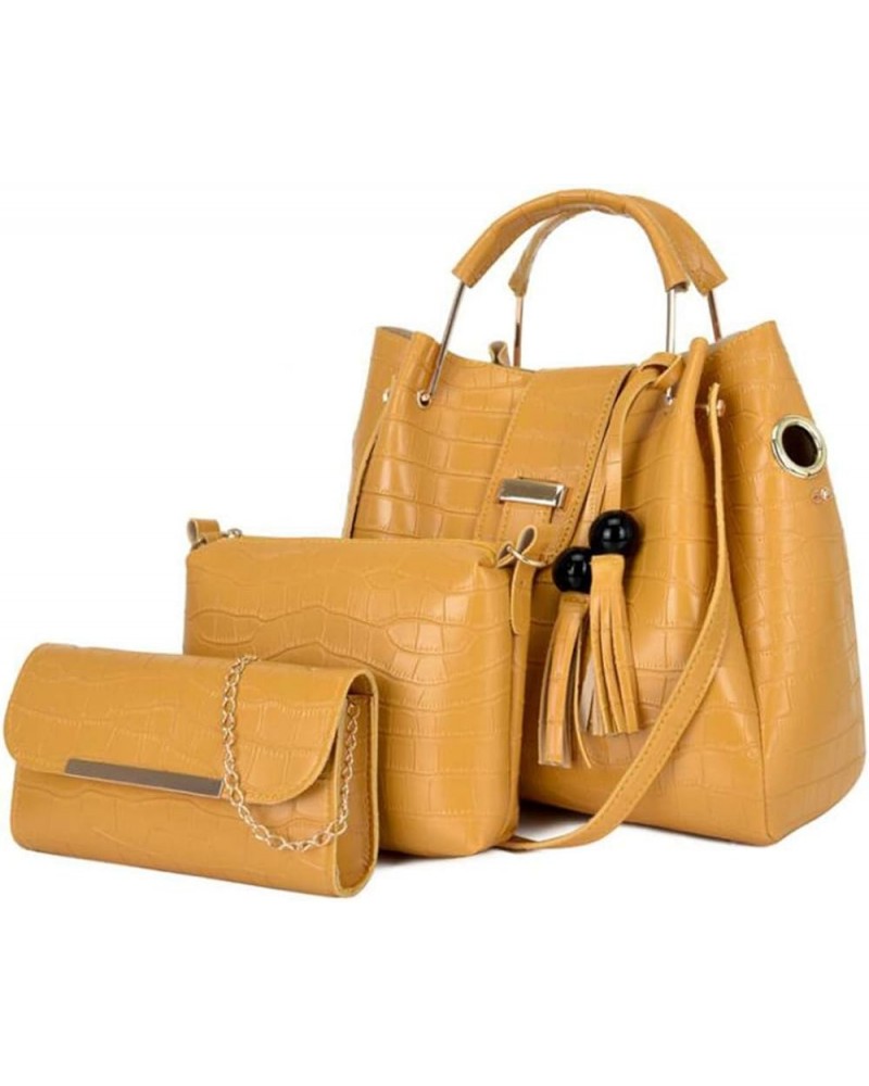 PU Leather Tote Hobo for Women Shoulder Crossbody Bags 3pcs Satchel Clutches Wallets with Tassels Yellow $23.35 Totes