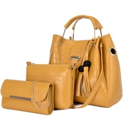 PU Leather Tote Hobo for Women Shoulder Crossbody Bags 3pcs Satchel Clutches Wallets with Tassels Yellow $23.35 Totes