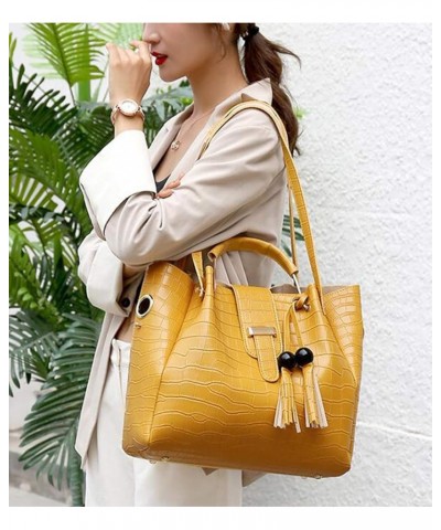 PU Leather Tote Hobo for Women Shoulder Crossbody Bags 3pcs Satchel Clutches Wallets with Tassels Yellow $23.35 Totes