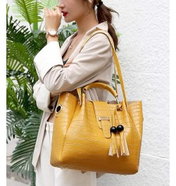 PU Leather Tote Hobo for Women Shoulder Crossbody Bags 3pcs Satchel Clutches Wallets with Tassels Yellow $23.35 Totes