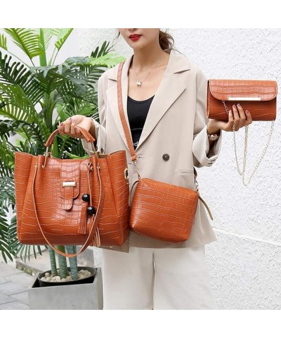 PU Leather Tote Hobo for Women Shoulder Crossbody Bags 3pcs Satchel Clutches Wallets with Tassels Yellow $23.35 Totes